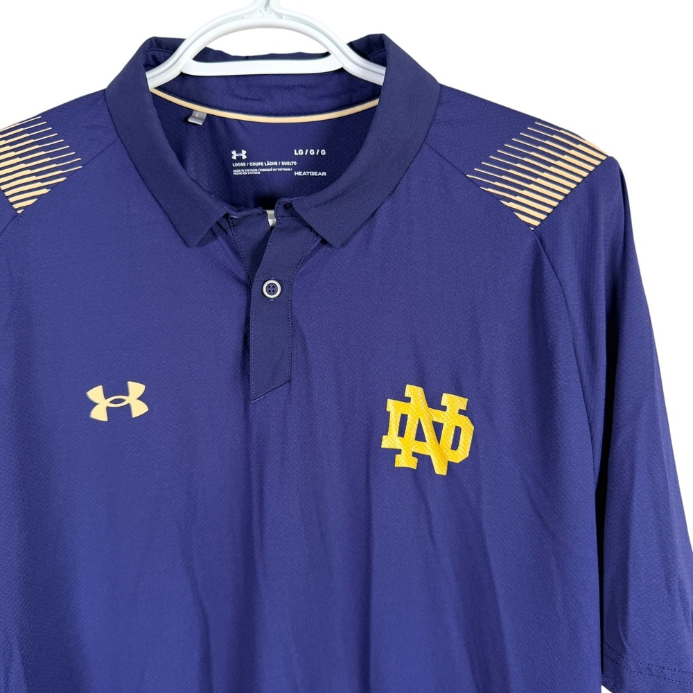 Under Armour Heatgear Notre Dame Fighting Irish Polo Shirt Mens L Navy Blue